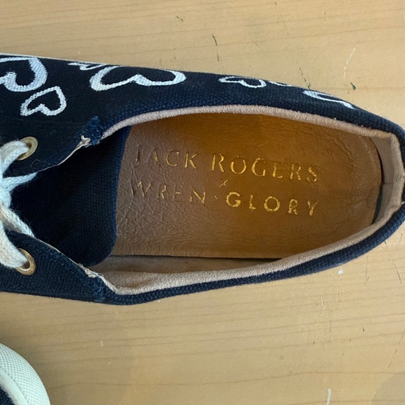 Jack Rogers Pink Heart Embroidered Navy Suede Loafers - Picture 11 of 11